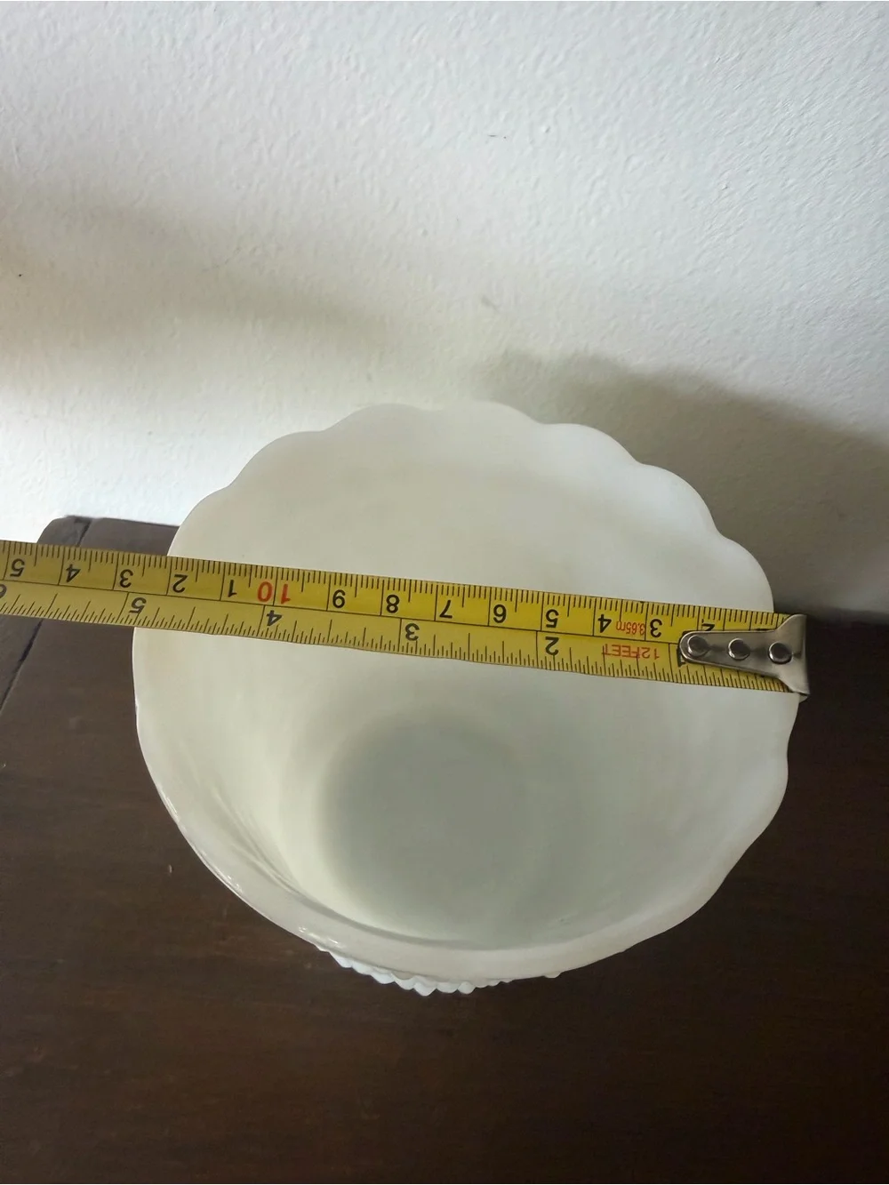 White Hobnail Milk Glass Scalloped Vase - Unbranded
